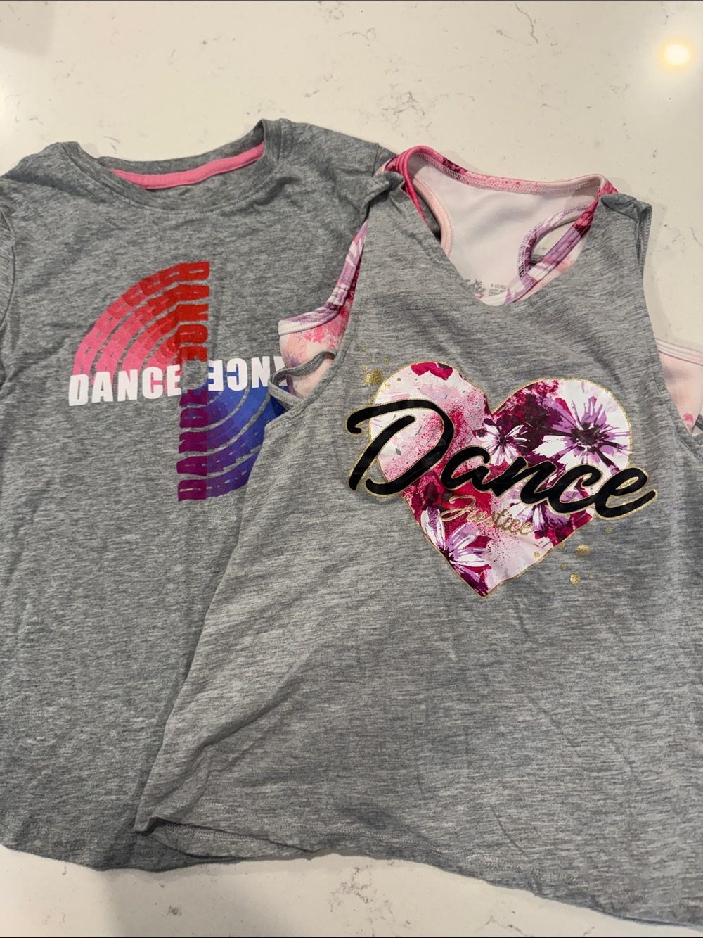 Xersion Girls' Gray Dance Tank & Tee Set with Pink and Purple Accents